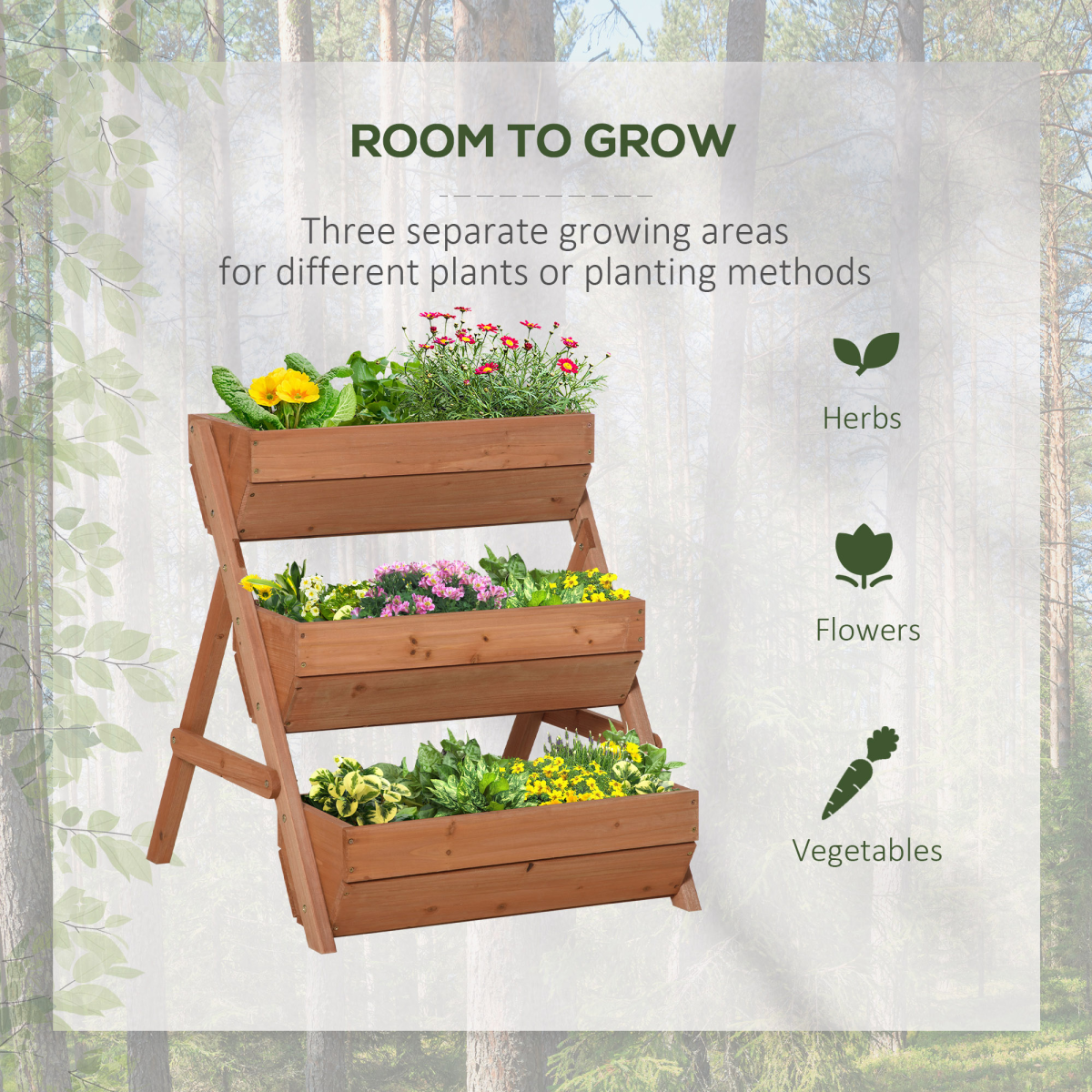 3-Tier Raised Garden Bed - Wooden Planter Box Kit, Brown