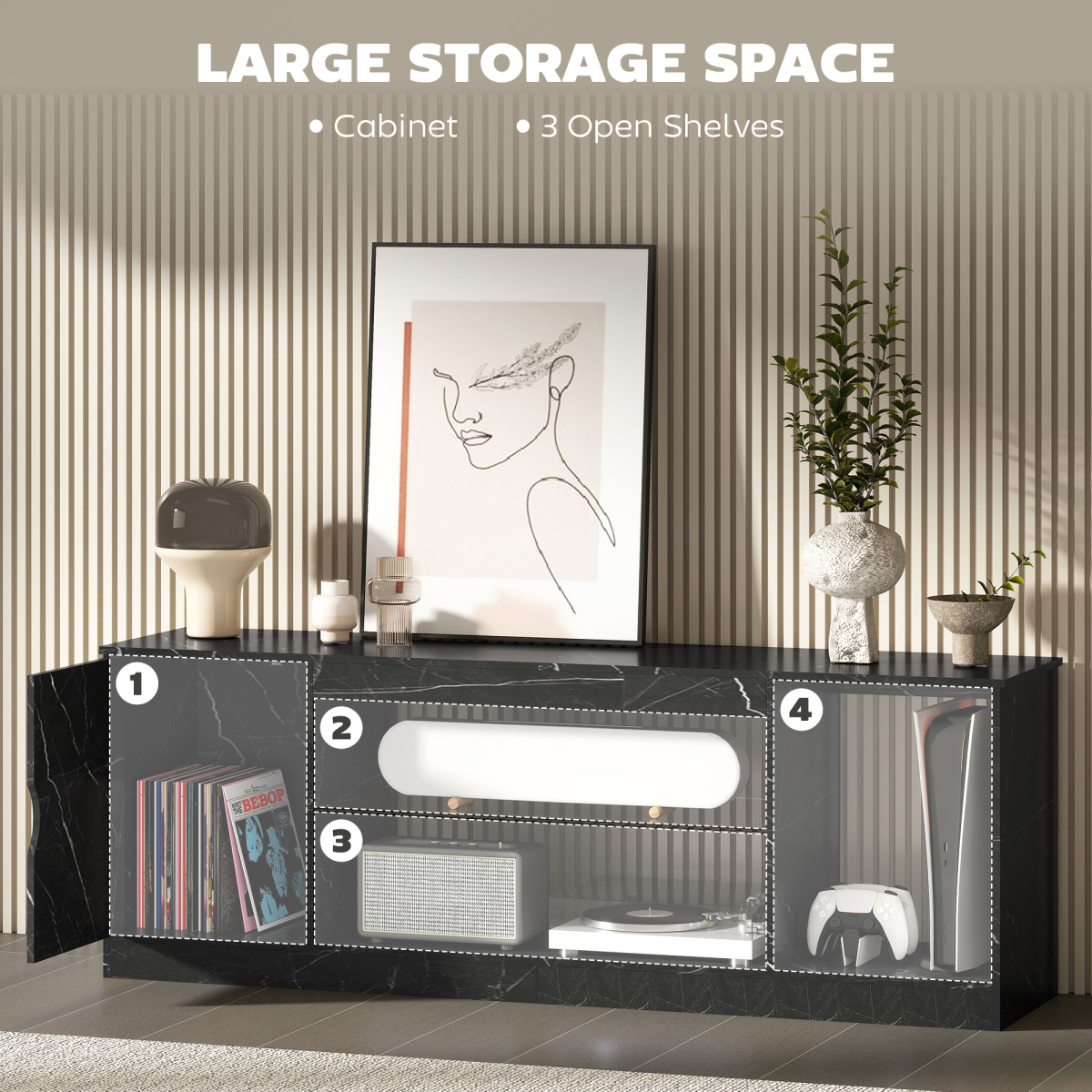 Chic Marble Effect TV Stand for 55" TVs - Stylish & Functional Design