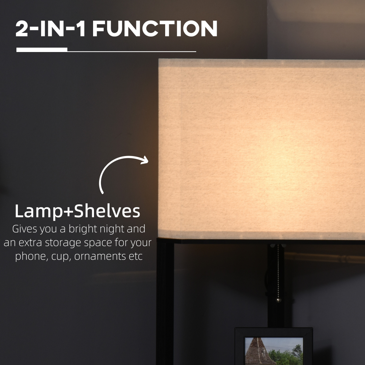 Elegant Corner Floor Lamp with Shelves - Modern Illuminate & Organize