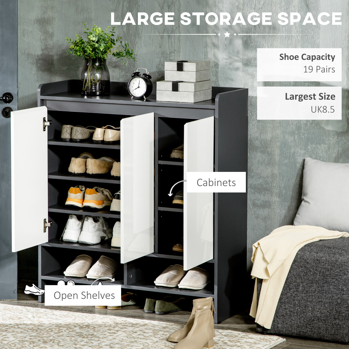 Hallway Shoe Cabinet with Open Compartment & Adjustable Shelves