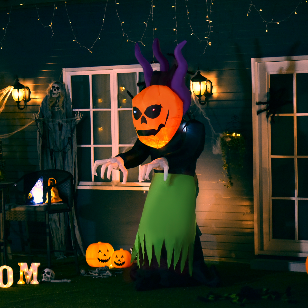 240cm Halloween Pumpkin Ghost Inflatable with LED Eyes - Outdoor Decor