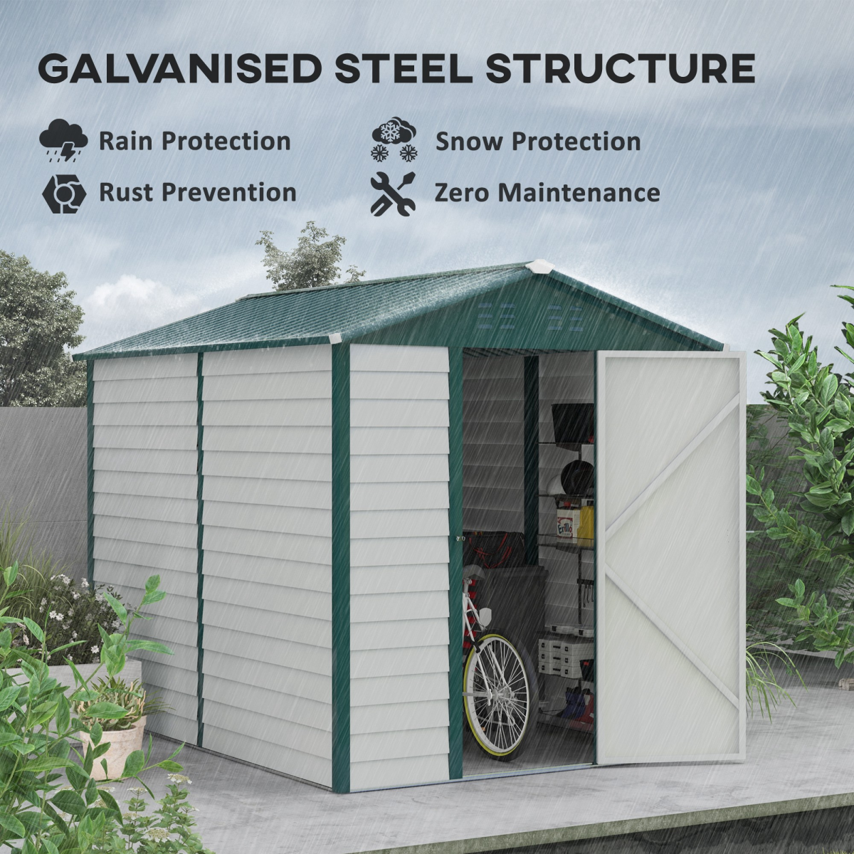 9x6 Galvanized Metal Garden Shed - Lockable Backyard Tool Storage