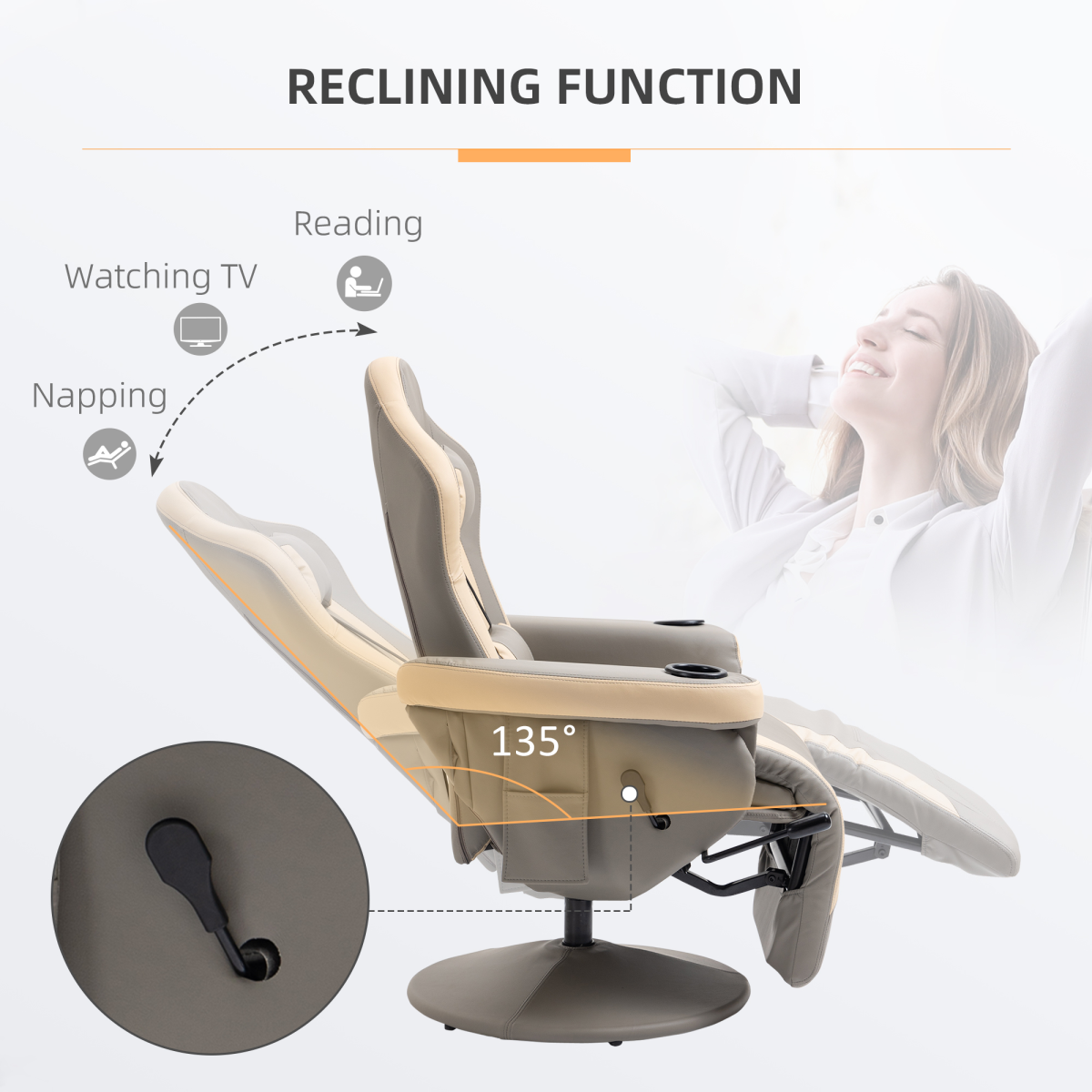 Two-Tone PU Leather Manual Recliner with Adjustable Leg & 135° Recline