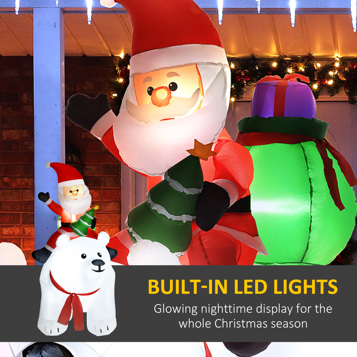6.6ft Outdoor Christmas Inflatable: Santa Riding Polar Bear