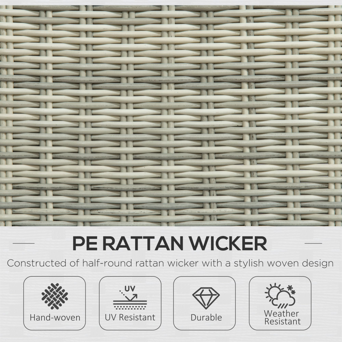 Recliner Rattan Sun Lounger Set with 2-Tier Table & Cushions, Grey