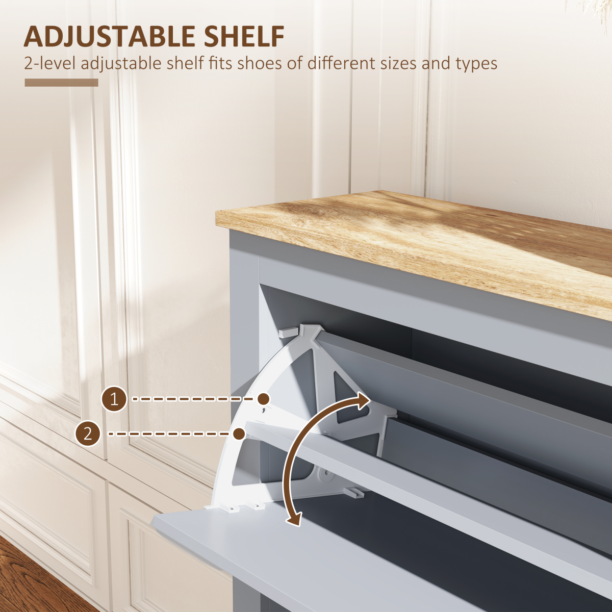 Stylish 2-Drawer Shoe Cabinet with Flip Doors - Space-Saving Grey Design