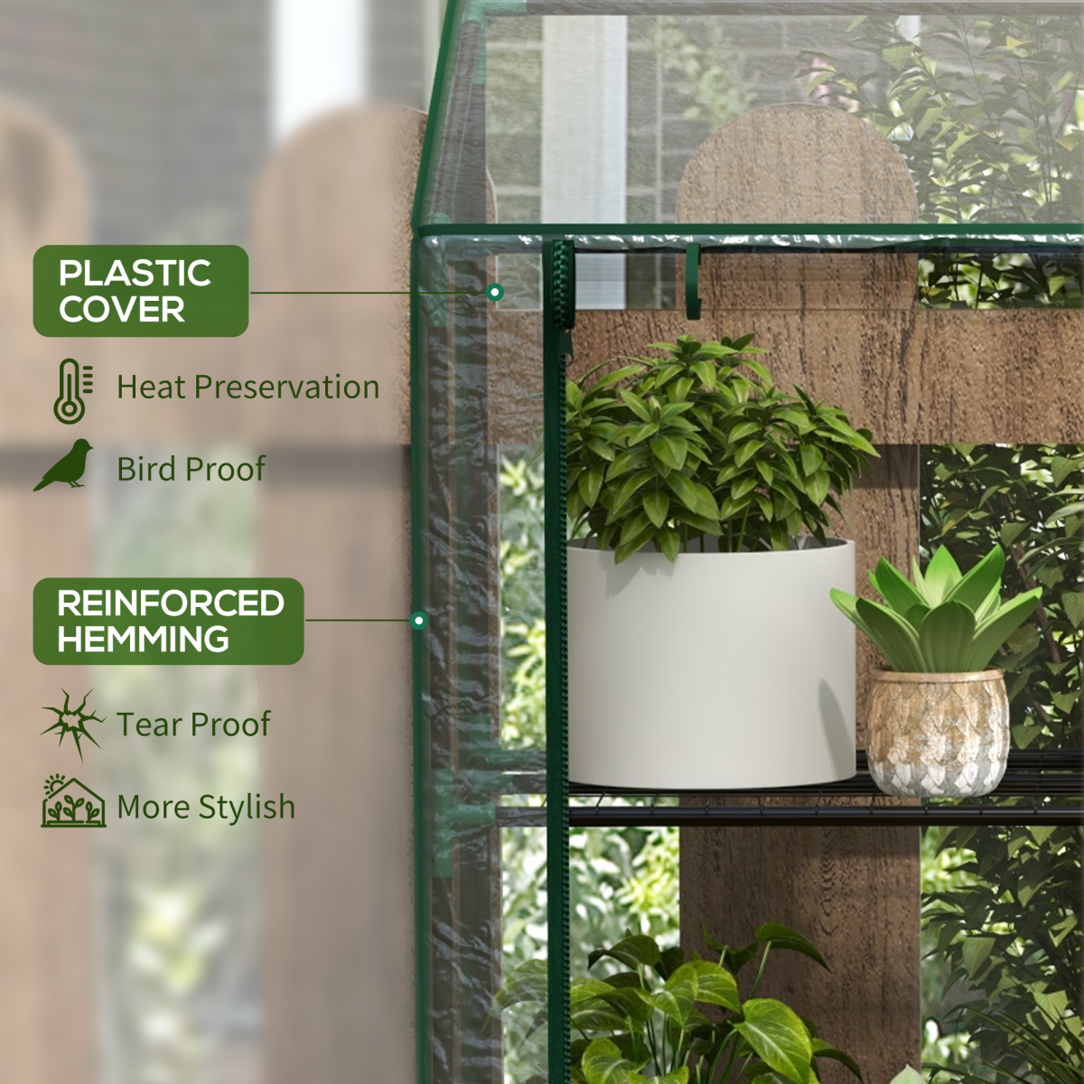 3-Tier Mini Greenhouse with Lean-To Design, Clear Cover 151x143x46 cm