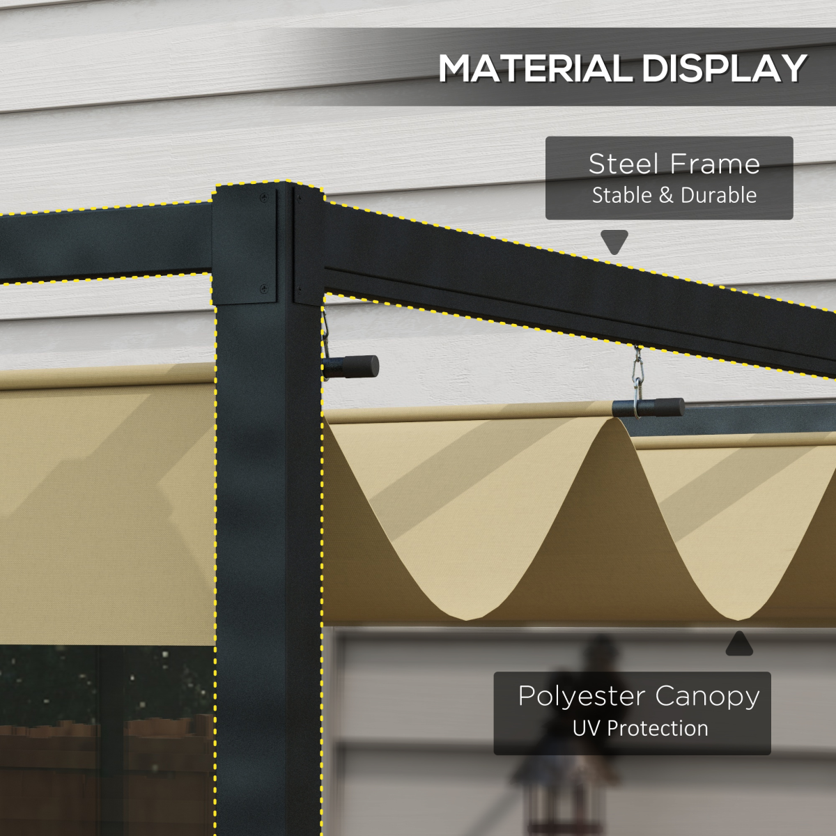 4x3m Metal Pergola Gazebo with Retractable Canopy Khaki