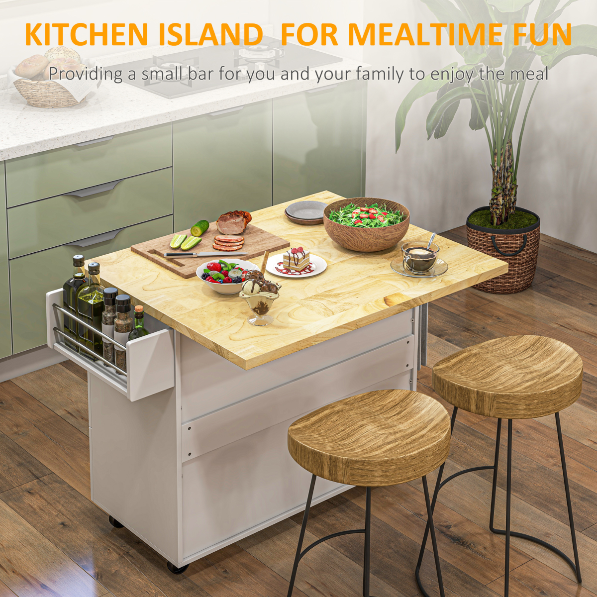 Versatile Drop-Leaf Kitchen Island on Wheels: Stylish Storage & Easy Mobility