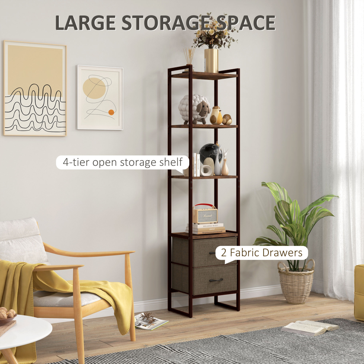 4-Tier Bookshelf with 2 Drawers – Stylish Storage for Home & Office