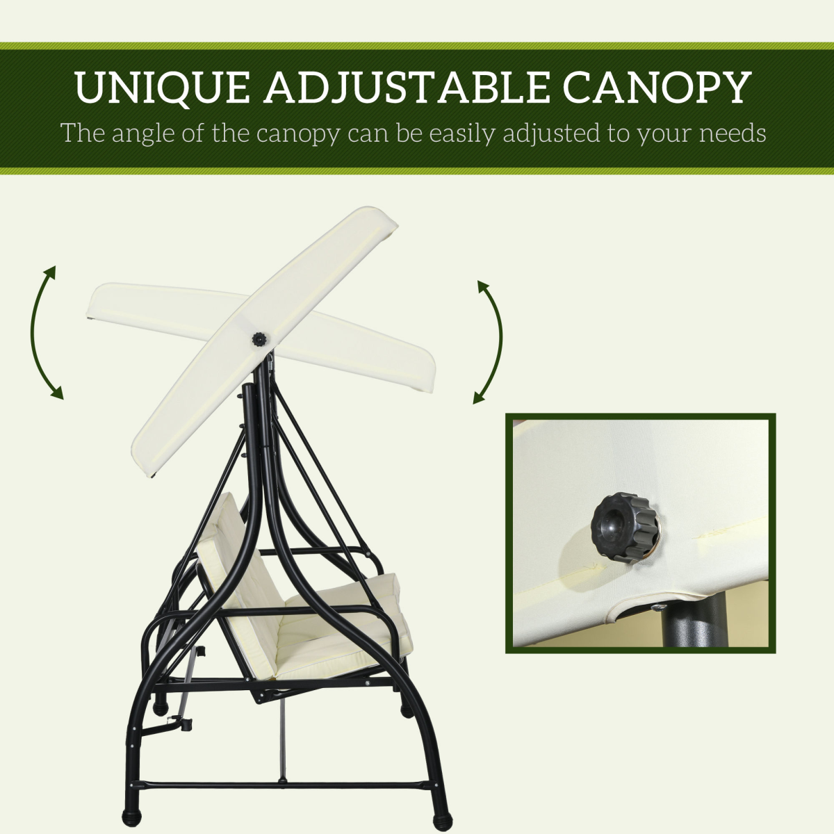 3-Seater Canopy Swing Chair Hammock Bed, Cream White