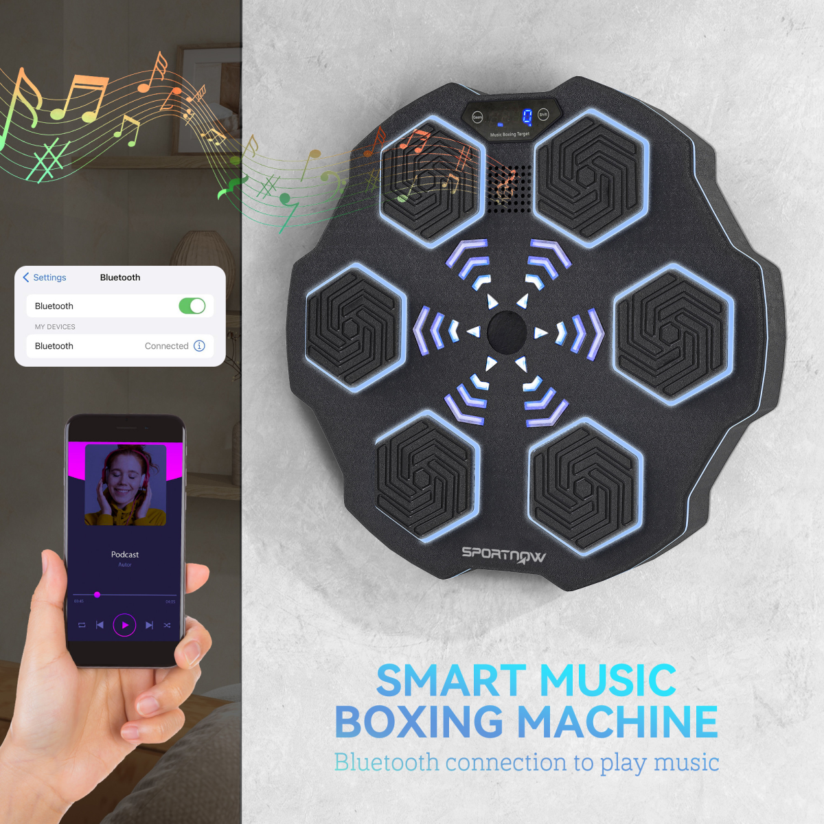 SPORTNOW Smart Boxing Machine: Bluetooth, LED Lights & 9 Speed Levels