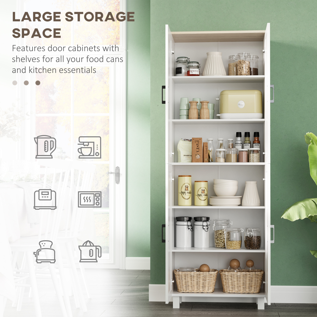 Stylish Tall Storage Cabinet: 4 Adjustable Shelves, Space-Saving Design