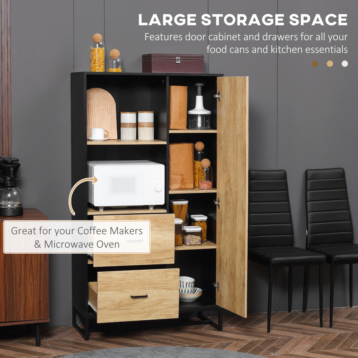 Stylish 160cm Kitchen Cupboard & Microwave Stand with Smart Storage Solutions