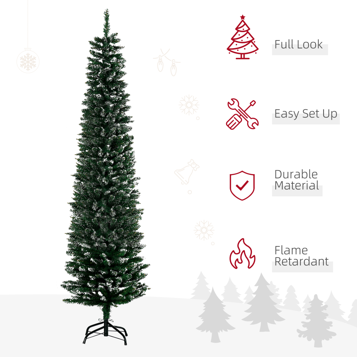 Snow-Dipped 6.5ft Pencil Christmas Tree, Foldable with Black Stand