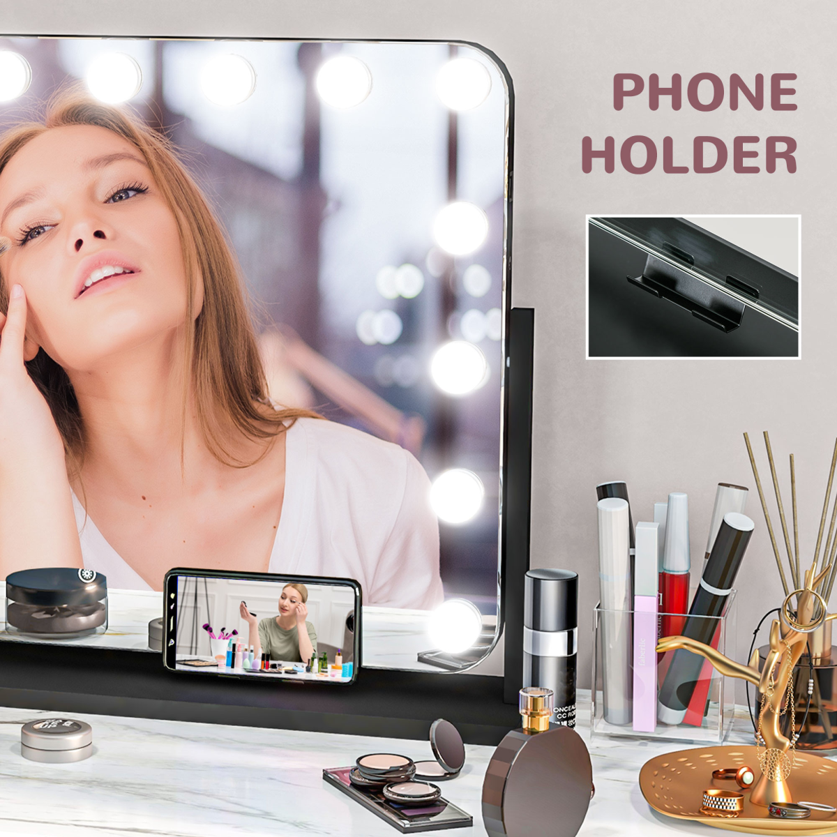 Illuminate & Organize: LED Mirrored Jewelry Cabinet with Lock & Ample Storage