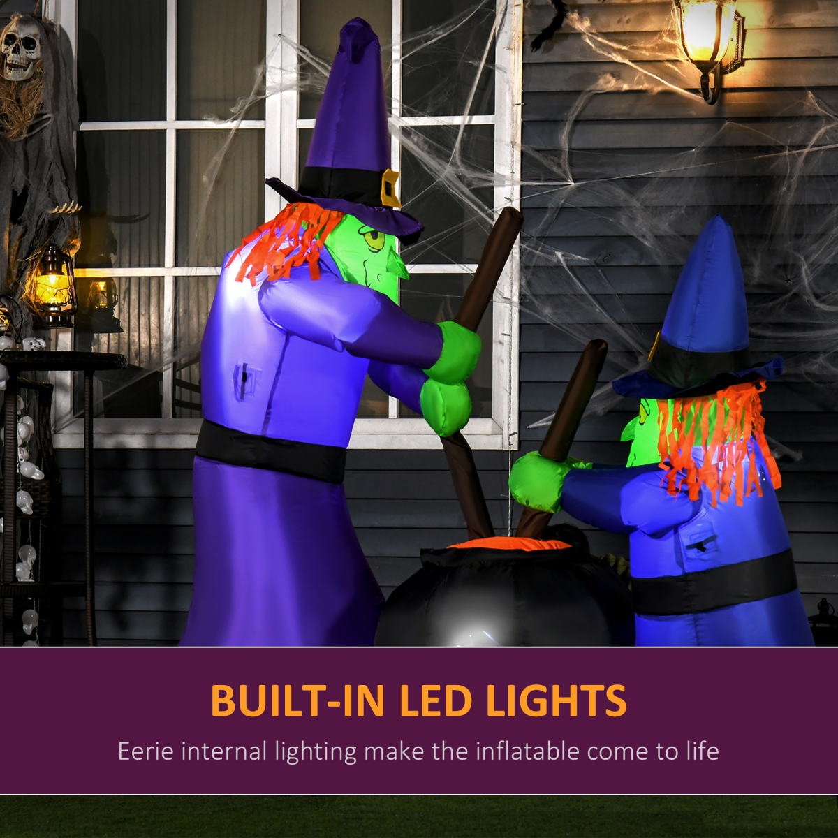 1.8m Inflatable Halloween Witches Around a Glowing Black Cauldron with LEDs