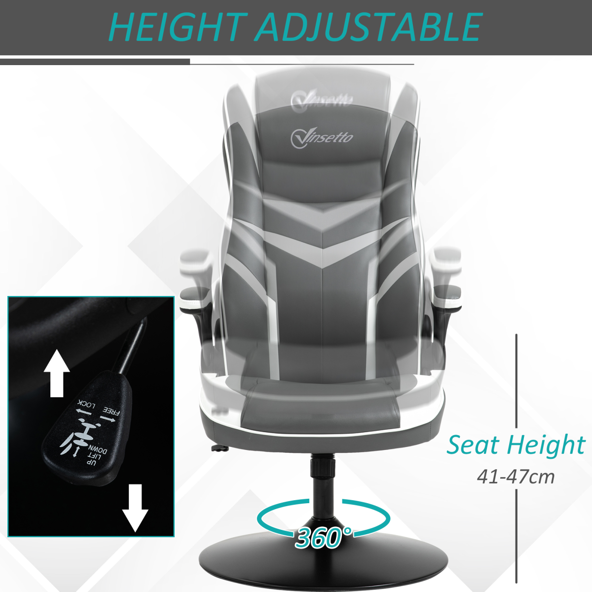 Ergonomic High-Back Gaming Chair with Swivel Base - Grey