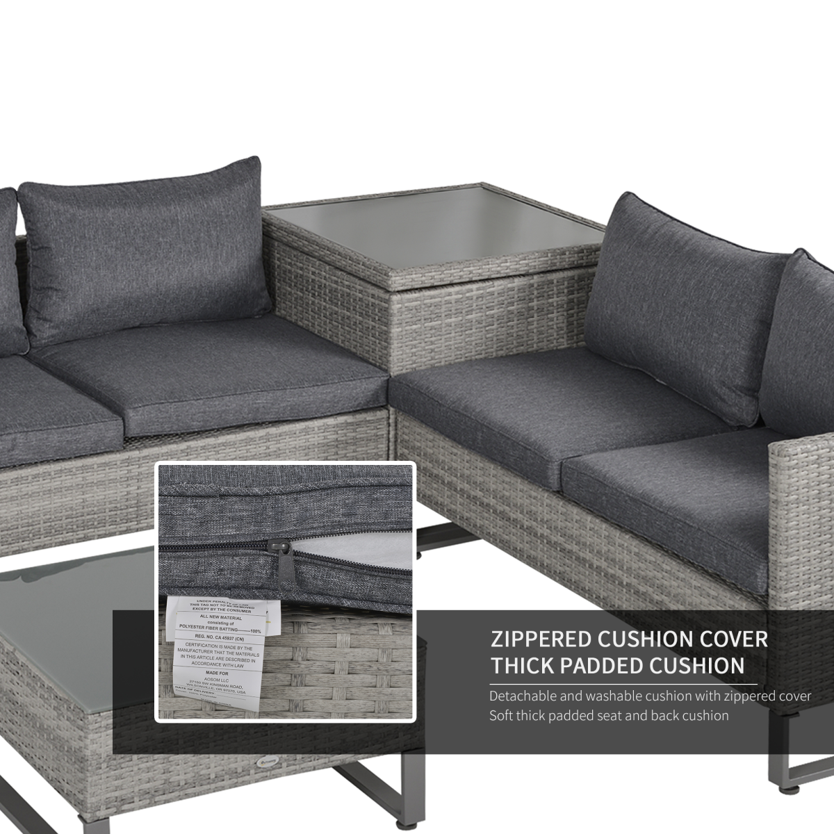 4-Piece Rattan Wicker Sofa Set with Storage Box for Conservatory