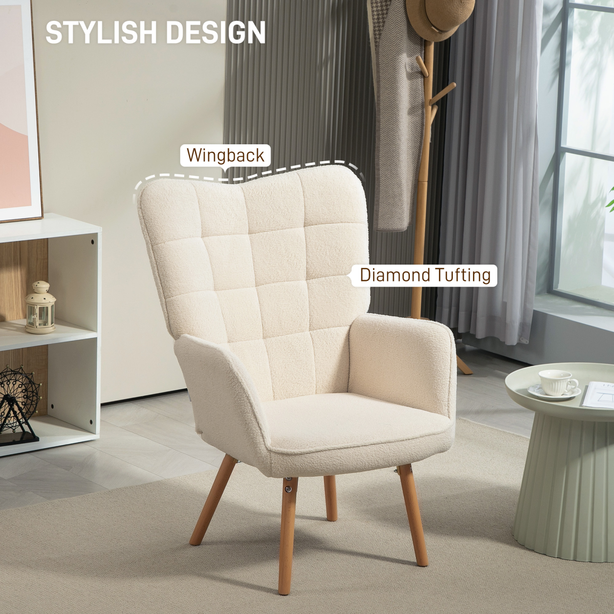 Cream White Wingback Armchair: Stylish Comfort with Cozy Upholstery