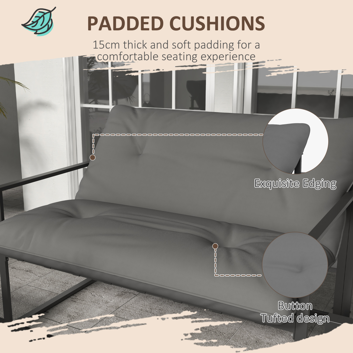 4-Piece Garden Sofa Set with 2 Armchairs, Loveseat & Table - Grey