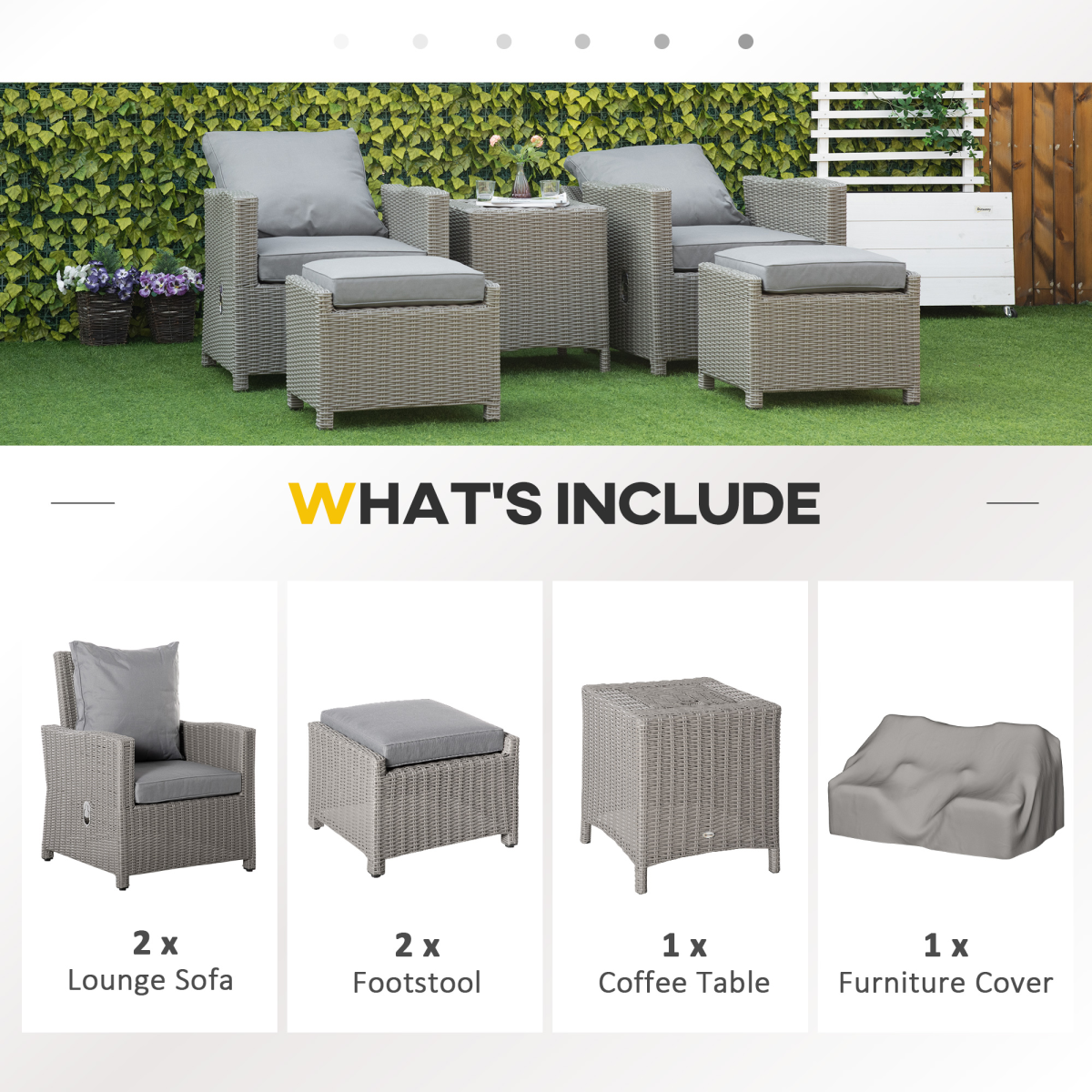 5-Piece Outdoor PE Rattan Set with Cooler Table & Cushioned Chairs