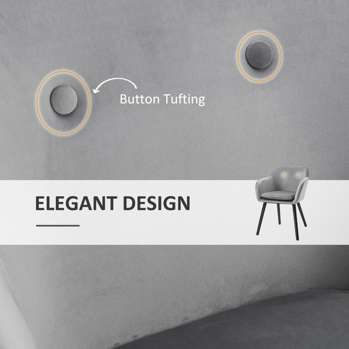 Elegant Grey Upholstered Bucket Seat Armchairs - Set of 2 for Stylish Dining