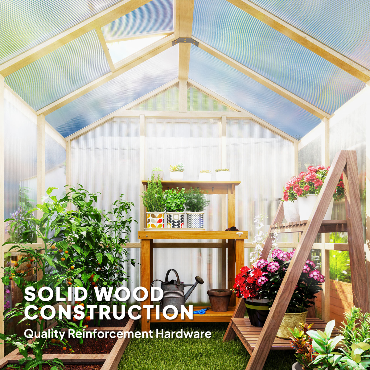 6.6x6ft Wooden Greenhouse with Lockable Door – Grow Year-Round!