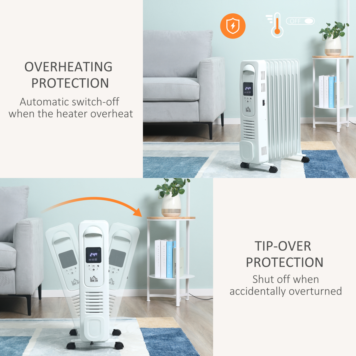 2000W Digital Oil-Filled Radiator, 9-Fin, Remote, 24h Timer, White