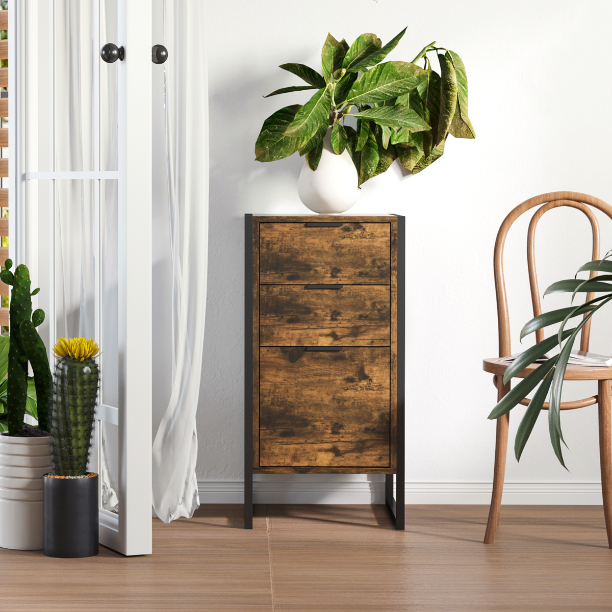 Industrial 3-Drawer Metal Storage Chest - Rustic Elegance for Any Space
