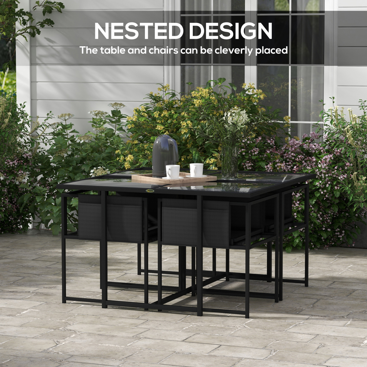 4-Seater Outdoor Dining Set with Adjustable Backrests for Garden