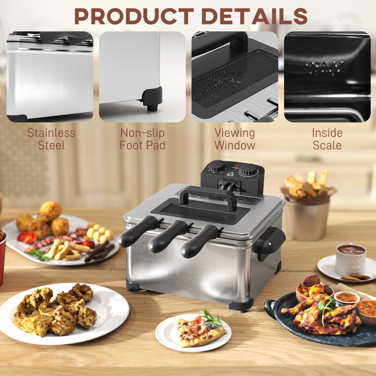 Powerful 5L Deep Fryer with Removable Basket & Viewing Window