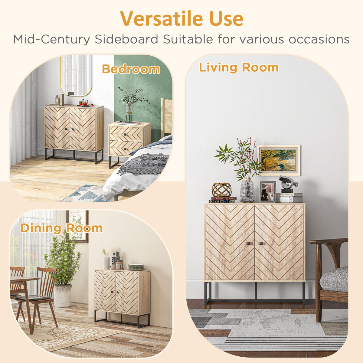Stylish Embossed Arrow Storage Cabinet with Adjustable Shelf & Metal Base