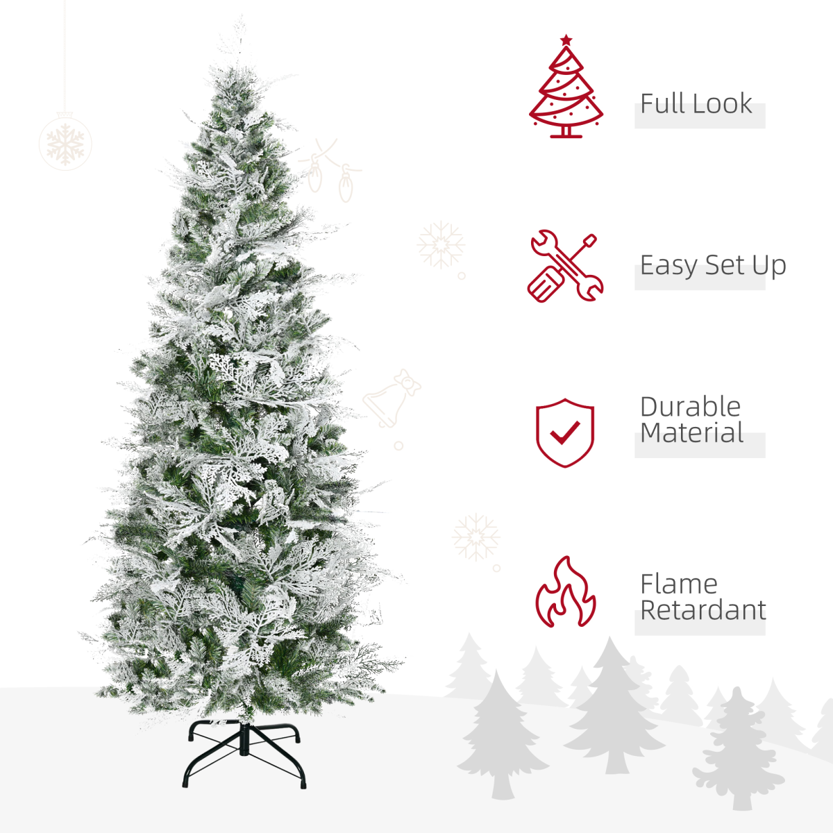 6ft Snow-Flocked Pencil Christmas Tree with Metal Base - Safe, Easy Setup HOMCOM