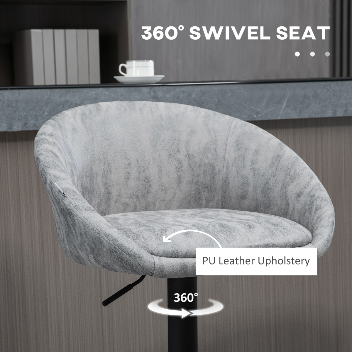 Modern Adjustable Swivel Bar Stools - Set of 2 Stylish Light Grey Chairs