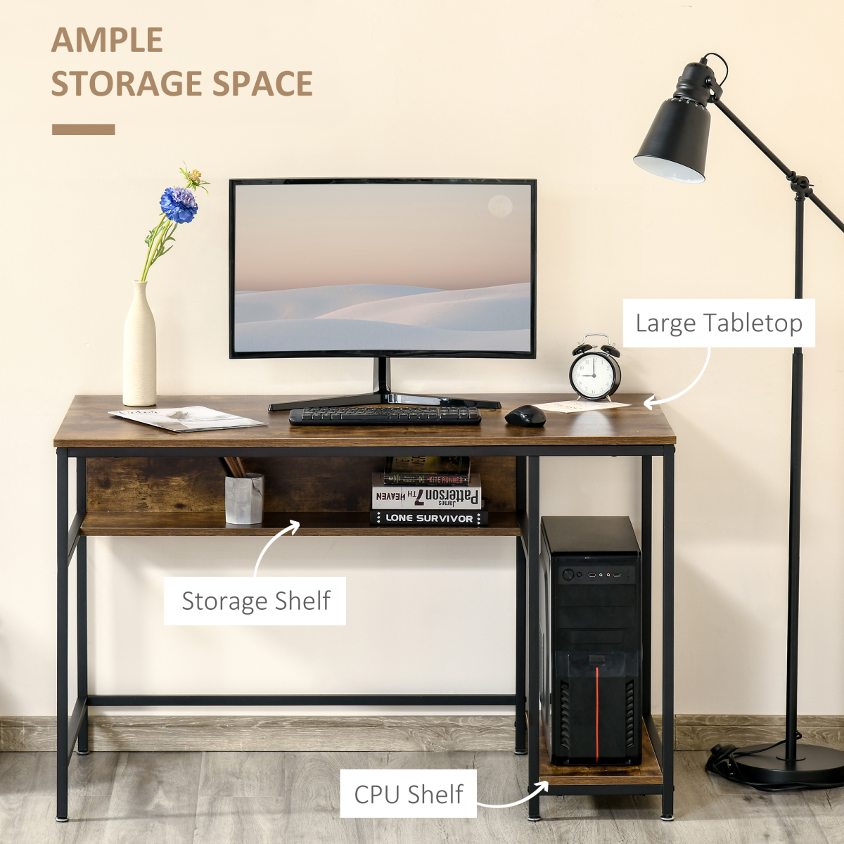 Rustic Brown Computer Desk Workstation with Storage - Stylish & Functional