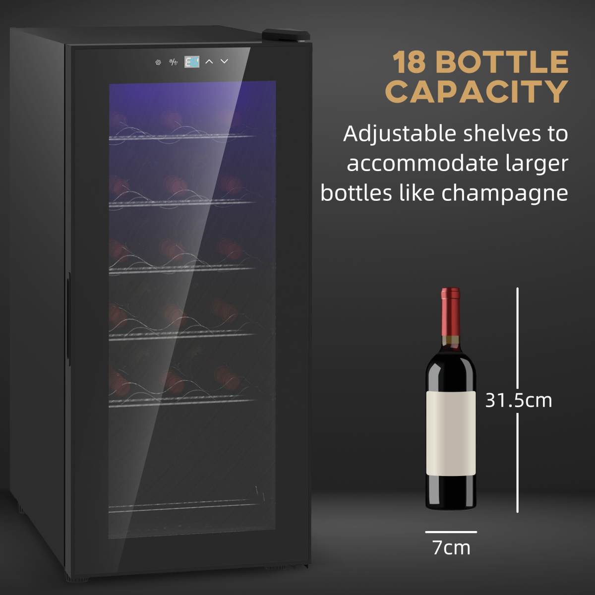 50L Wine Cooler Fridge – 18-Bottle Capacity & LED Glass Door Elegance