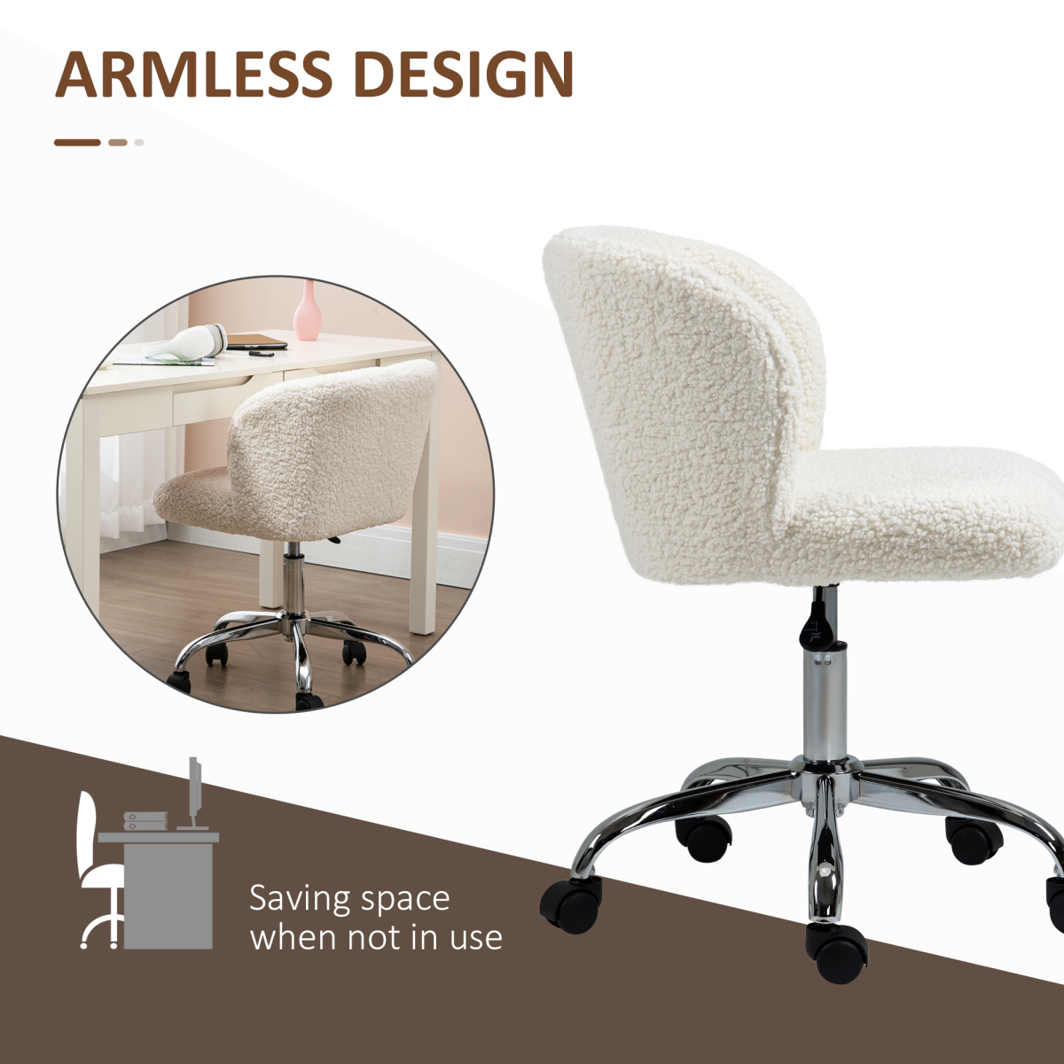 Stylish White Swivel Office Chair with Adjustable Height & Mobility