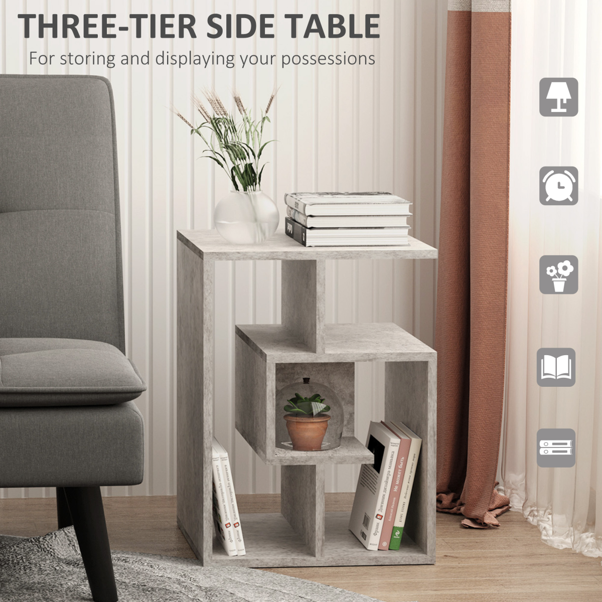 Funky 3-Tier Side Table with Open Shelves for Stylish Storage & Display