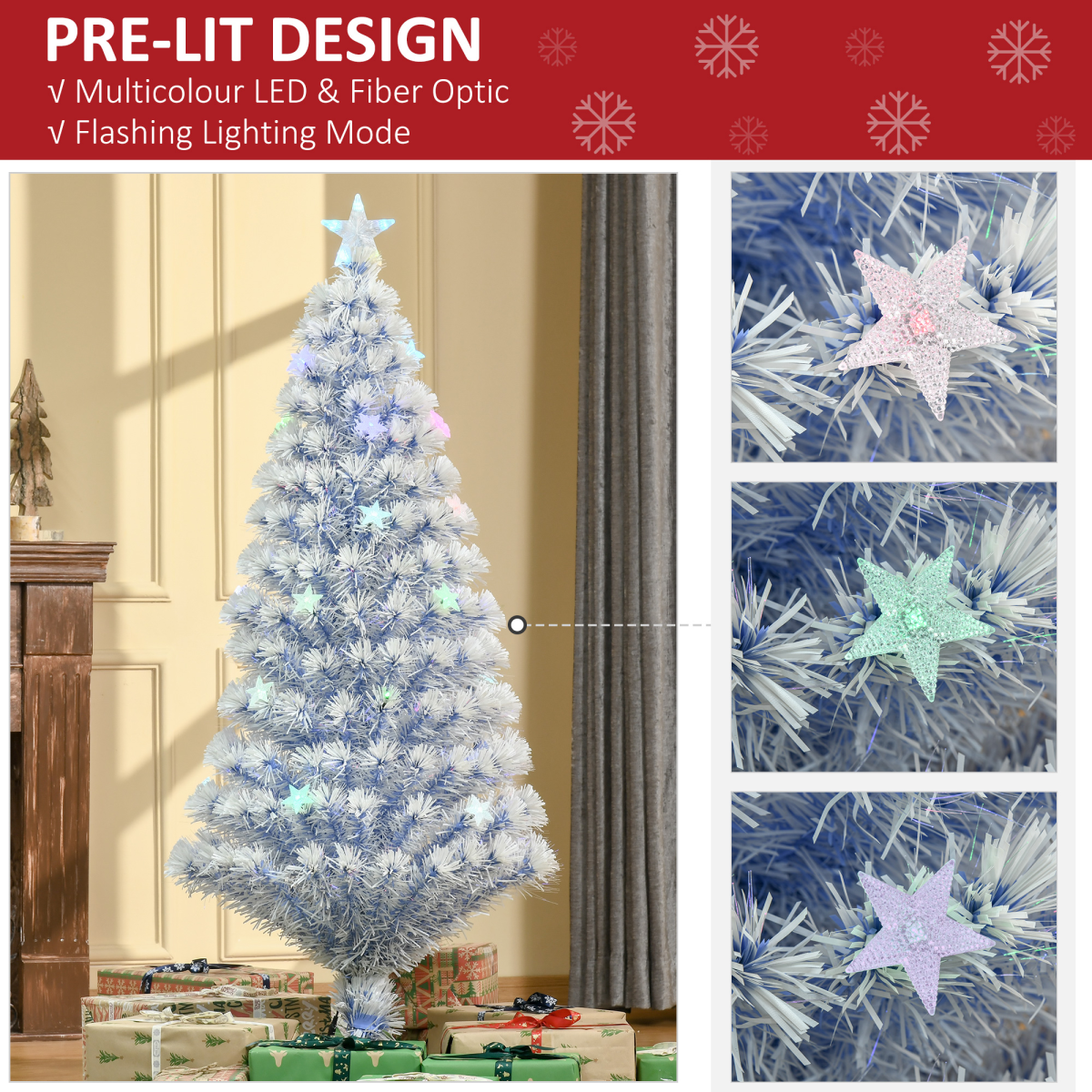 5FT White-Blue LED Artificial Fibre Christmas Tree, 21 LEDs, Easy Store