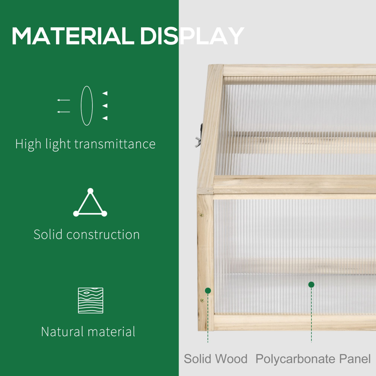 Wooden Cold Frame Greenhouse 90x52 cm with Polycarbonate Panels