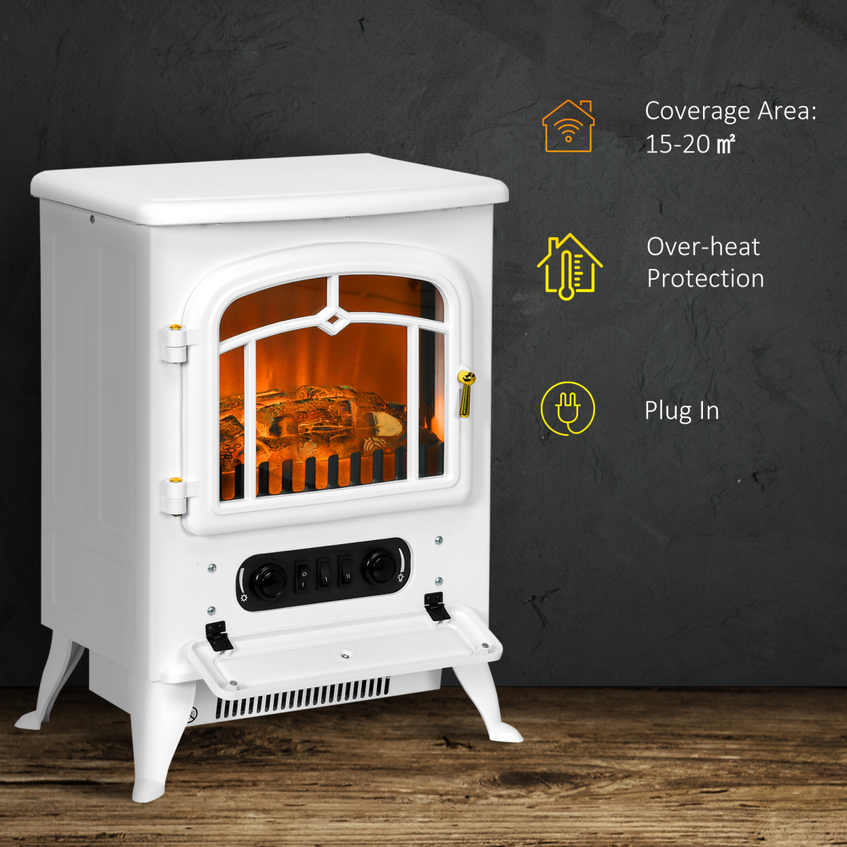Cozy Electric Fireplace Stove - 950/1850W Vintage Log Flame Effect