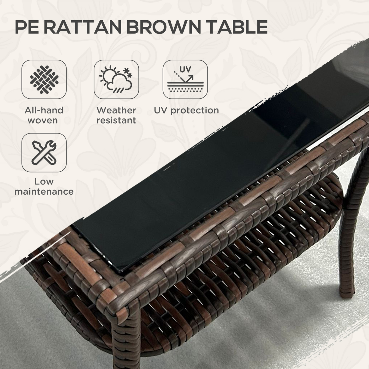 PE Rattan Coffee Table: Two-Tier with Glass Top, Brown