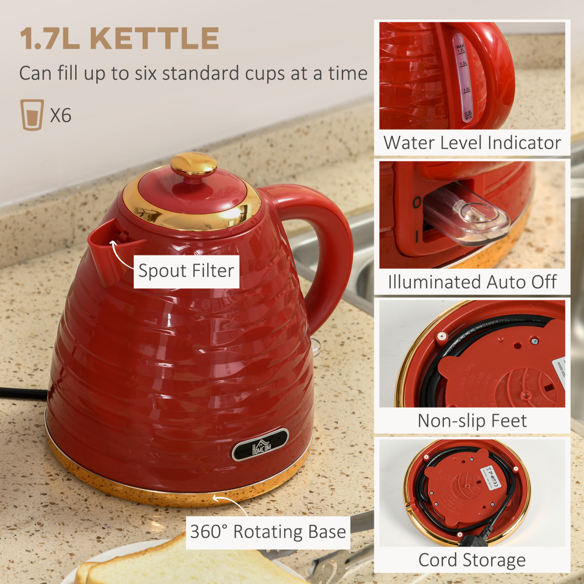 Chic Red Kettle & Toaster Set – 1.7L Rapid Boil & 4-Slice Perfection!