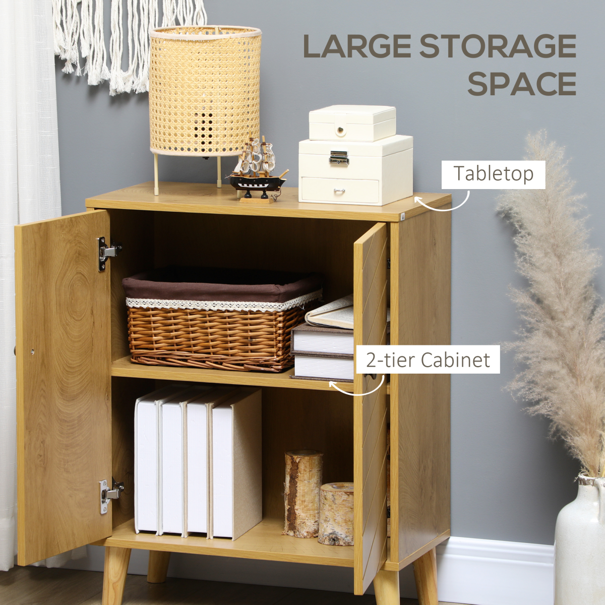 Chevron Door Wooden Storage Cabinet - Stylish Living Room Sideboard