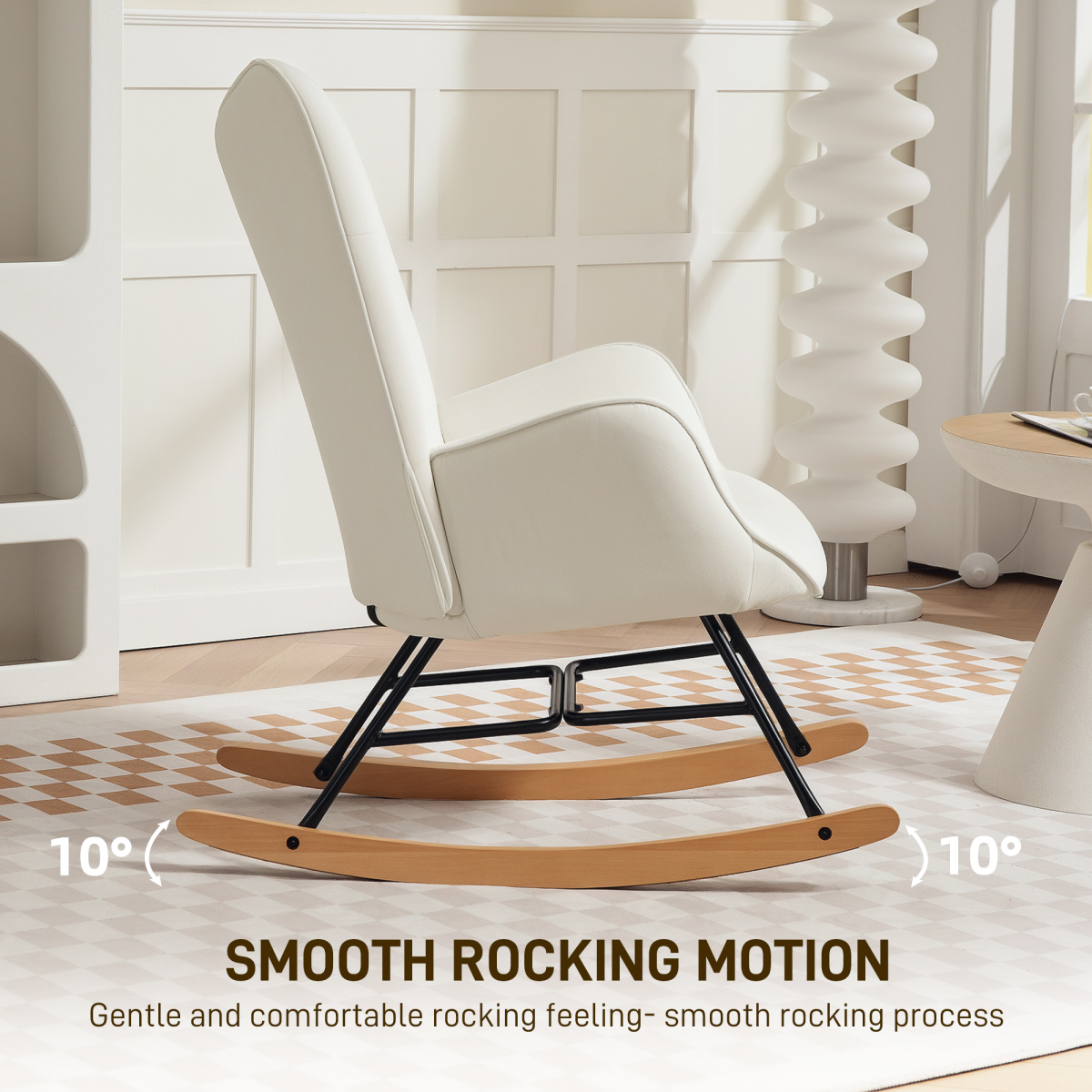 Chic Velvet Rocking Chair with Solid Wood Legs - Cream Elegance