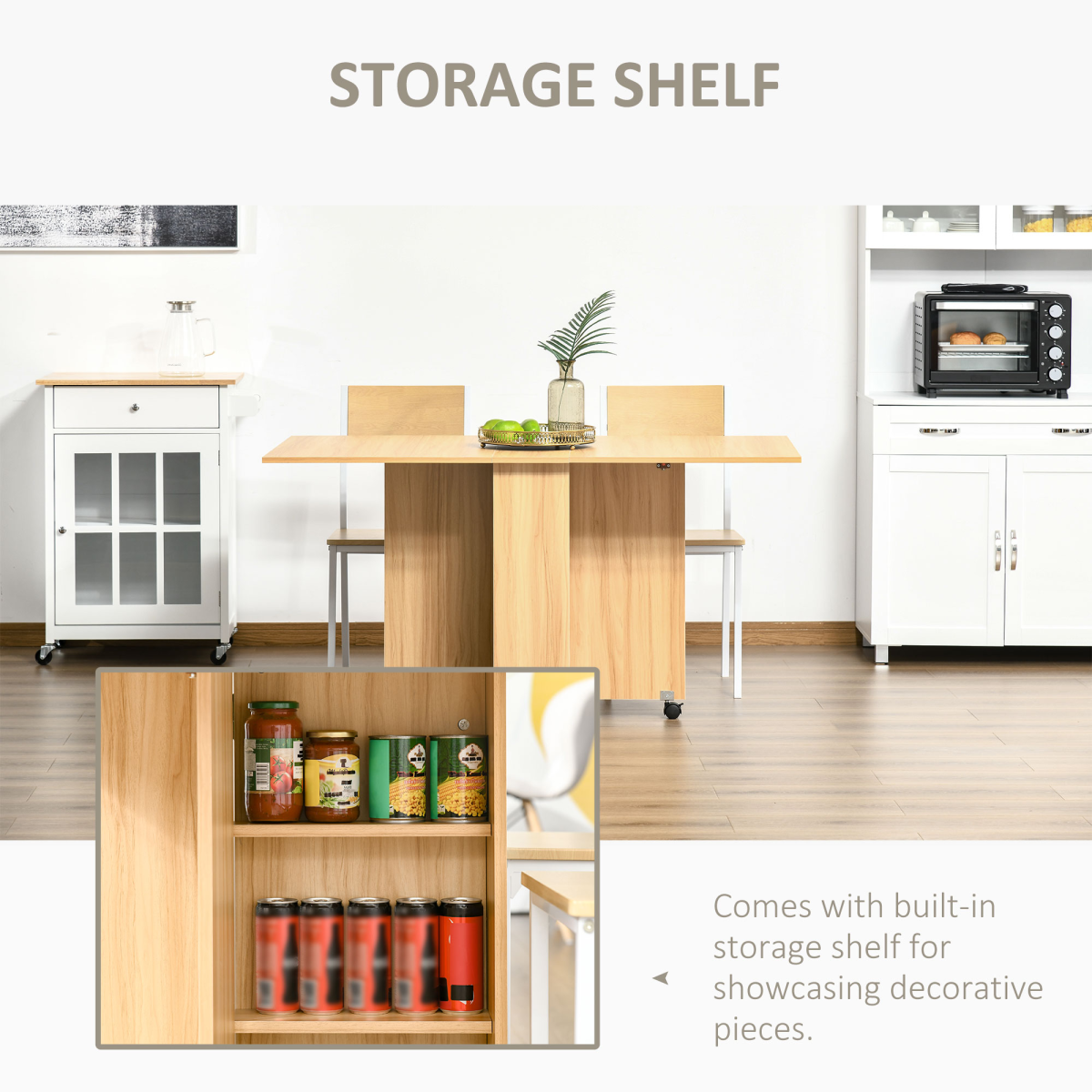 Space-Saving Foldable Dining Table with Convenient Storage Shelves