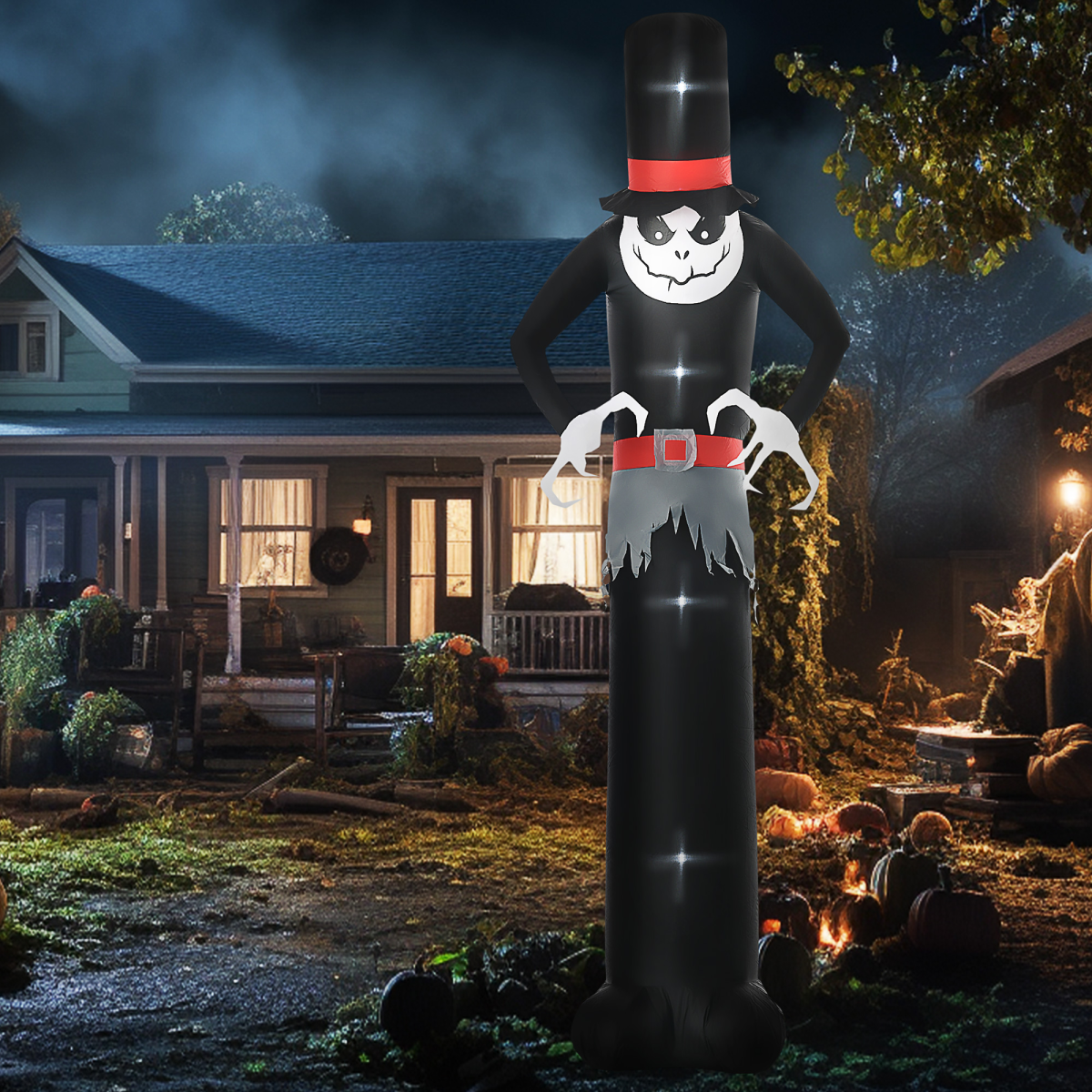 10ft Halloween Skinny Ghost with Tall Hat LED Inflatable Outdoor Display