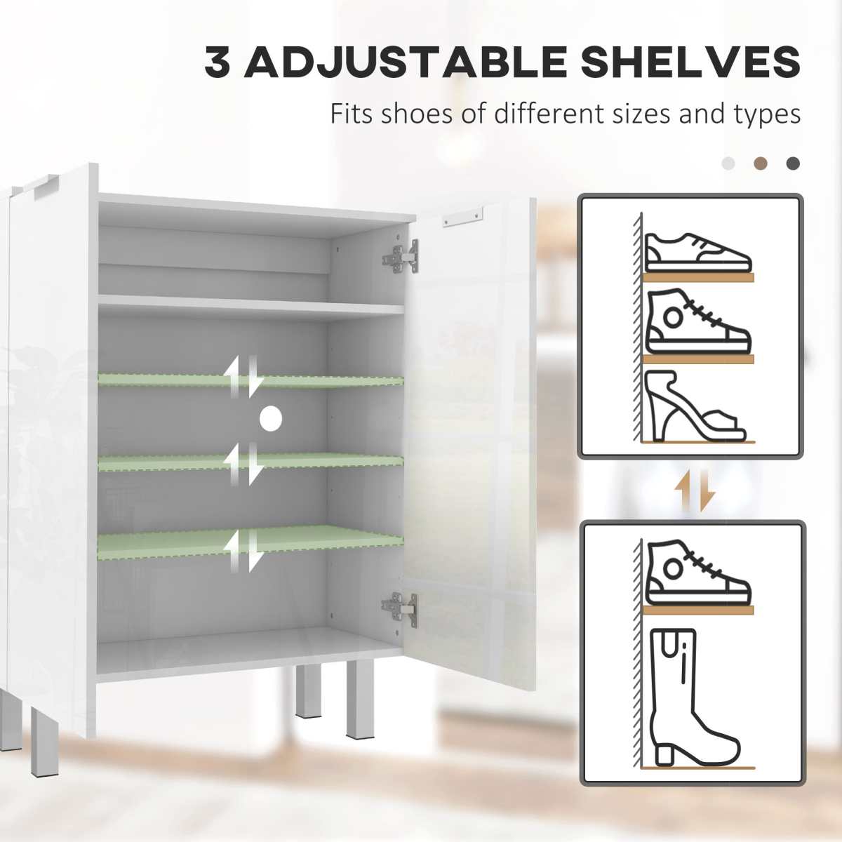 High Gloss Shoe Storage Cabinet with Soft-Close Hinges & Adjustable Shelves