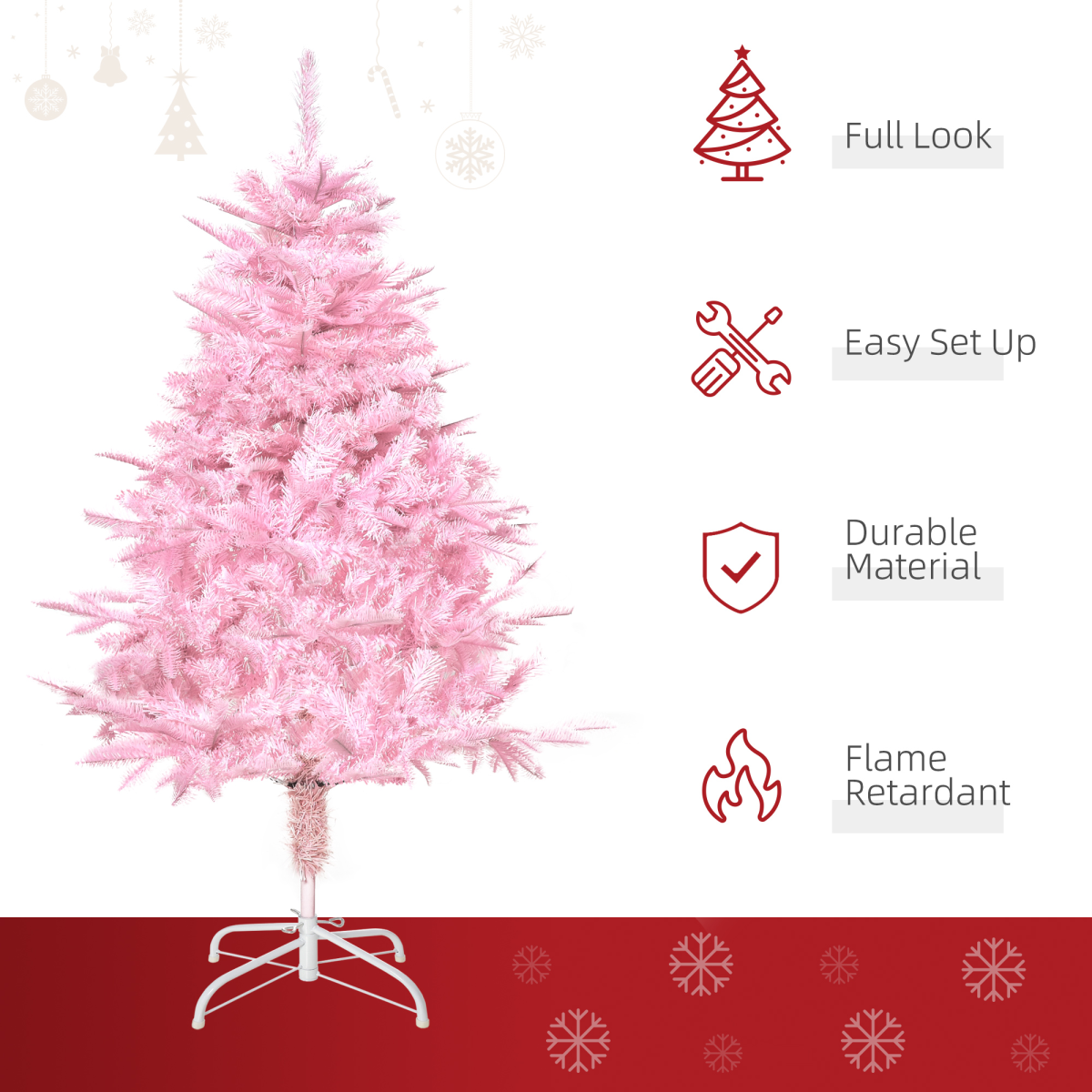 4ft Pink Artificial Christmas Tree - Auto Open, 341-Branch Full Look